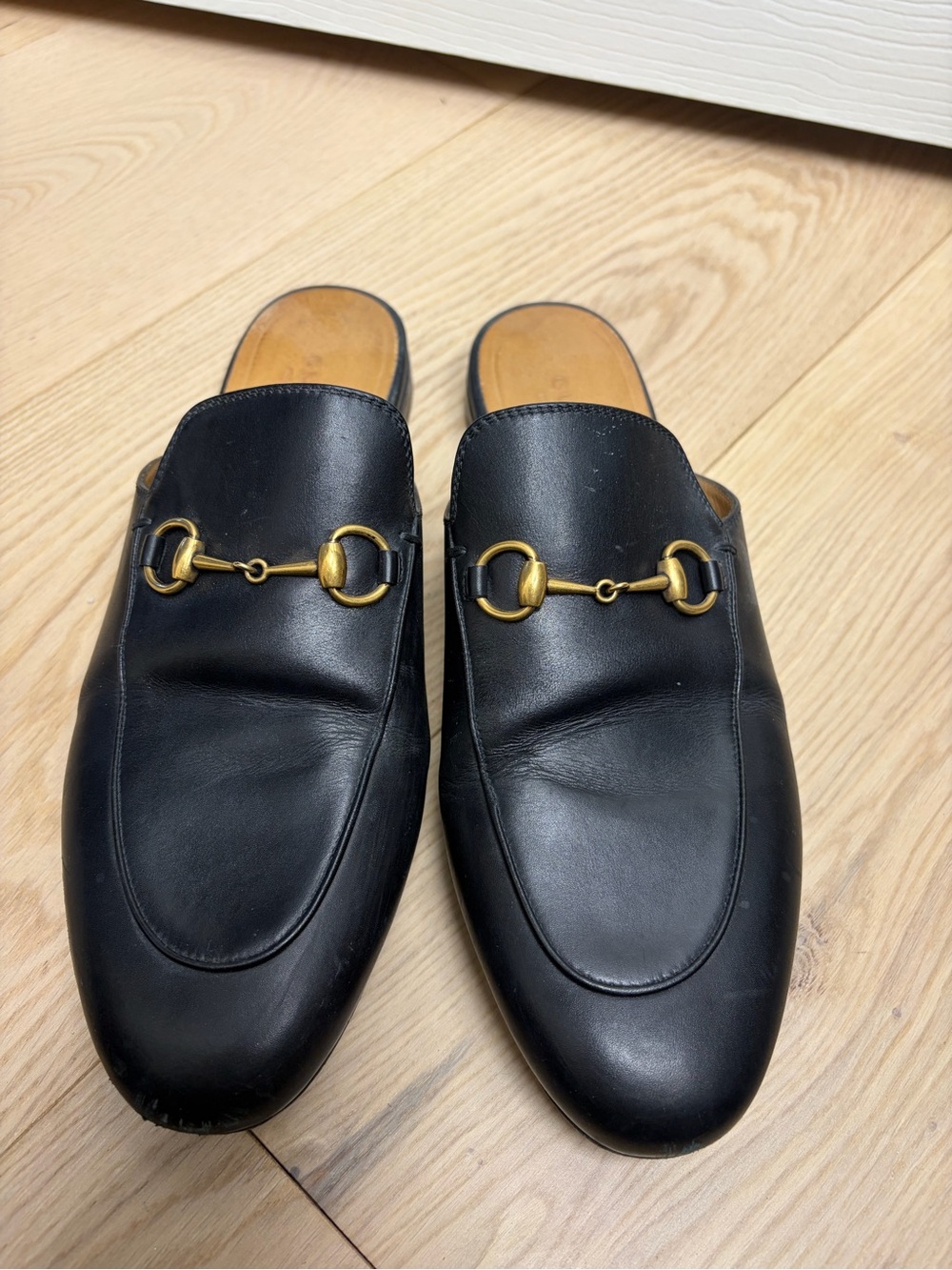 Gucci Black Leather Horsebit Backless Loafers
